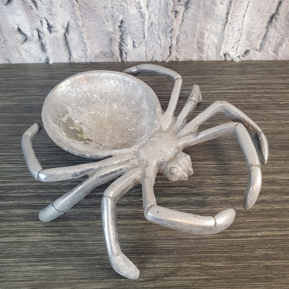 Pewter Large Spider Candy Trinket Dish 9" Rustic Garden Decor Halloween Display